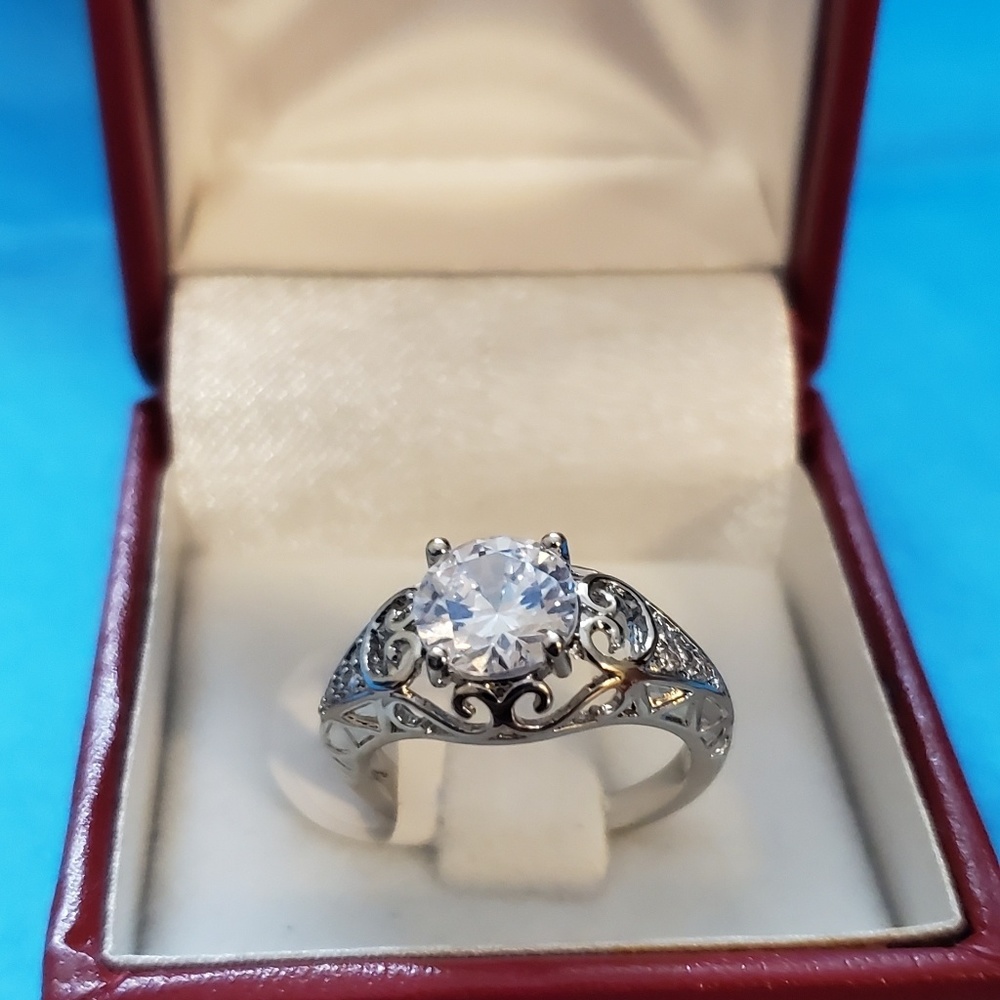 Silver Ring With Round Simulated Diamond - image 1